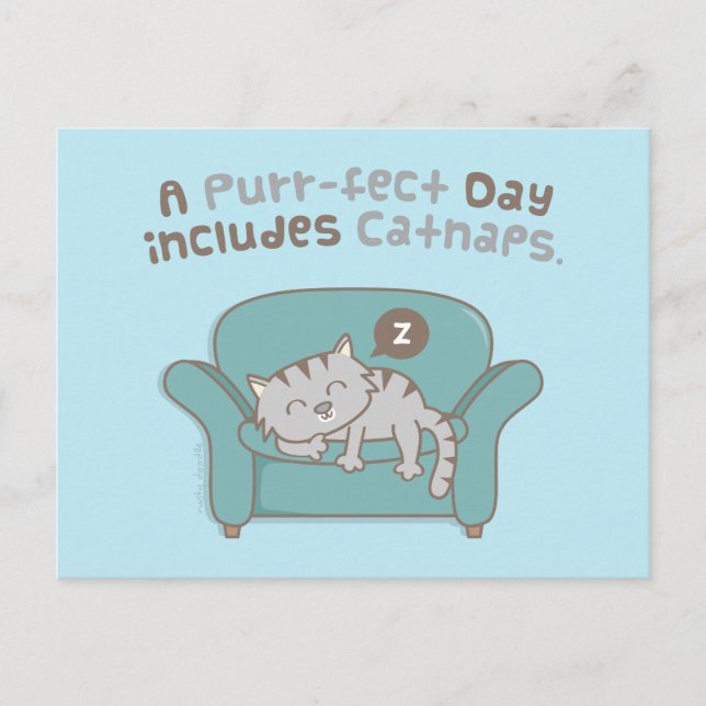 Postale Purrfect Day avec Catnaps Cat Pun Humour Carte pos (Devant)