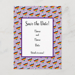 Postale Rainbow Heart Motif Enregistrer la date Carte post
