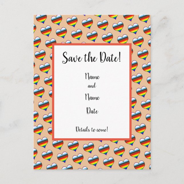 Postale Rainbow Heart Motif Enregistrer la date Carte post (Devant)