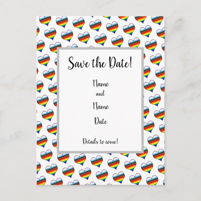 Postale Rainbow Heart Motif Enregistrer la date Carte post (Devant)