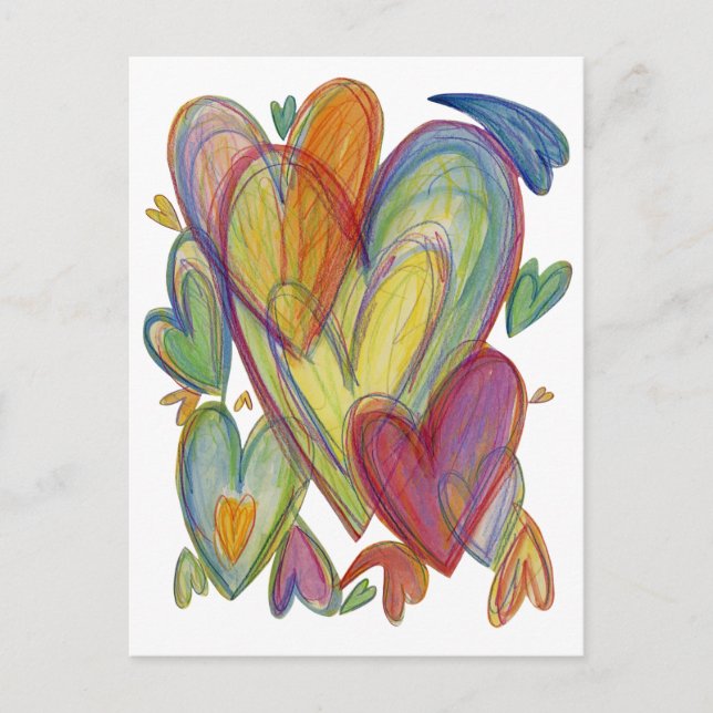 Postale Rainbow Love Hearts Custom Art Carte pour notes (Devant)