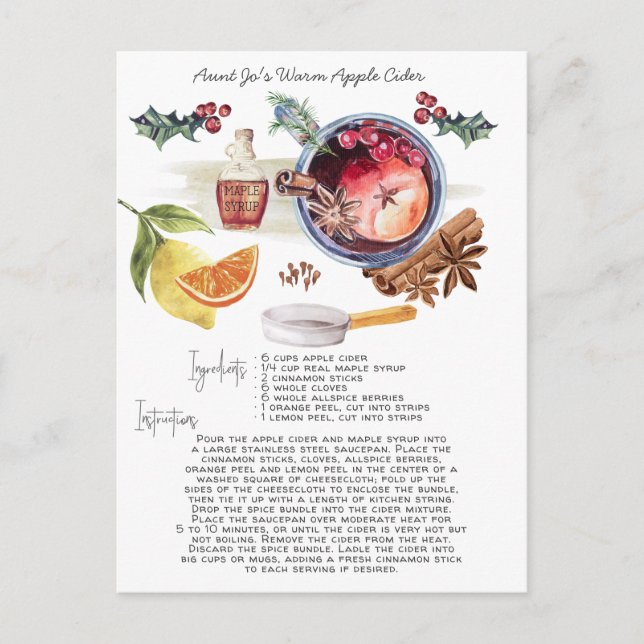 Postale Recette de cidre de pomme à l'aquarelle | Carte de (Devant)