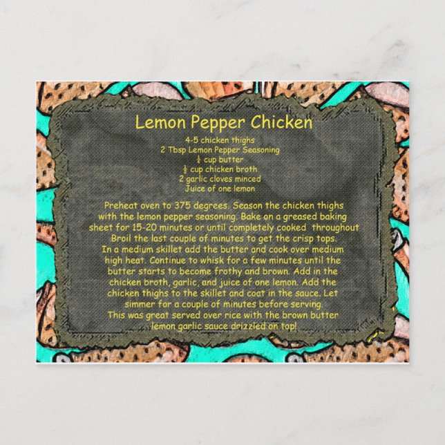 Postale recette de poulet au poivre de citron carte postal (Devant)
