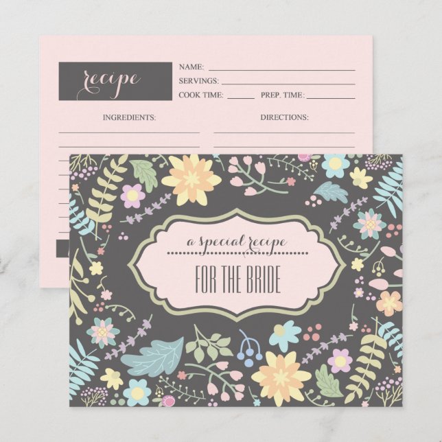 Postale Recette pour la mariée. Carte Mariage florale mode (Devant / Derrière)