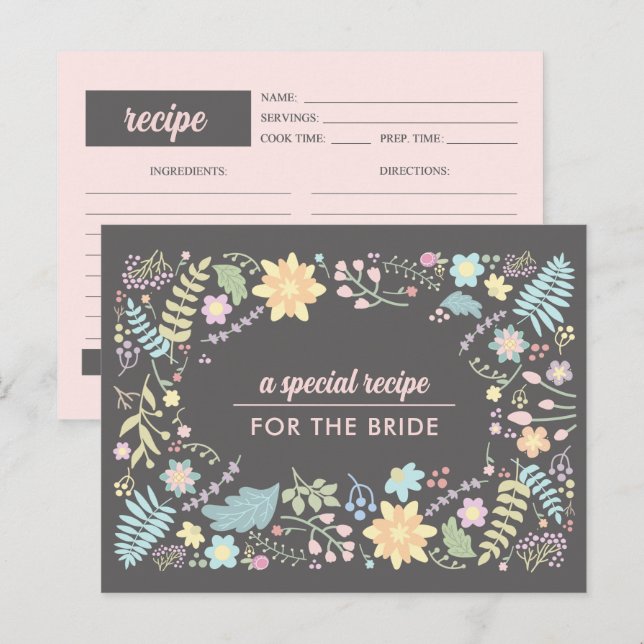 Postale Recette pour la mariée. Carte Mariage florale mode (Devant / Derrière)