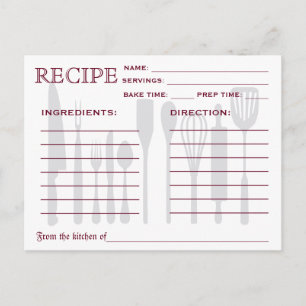 Postale Recette Rétro Outils de cuisine de la carte