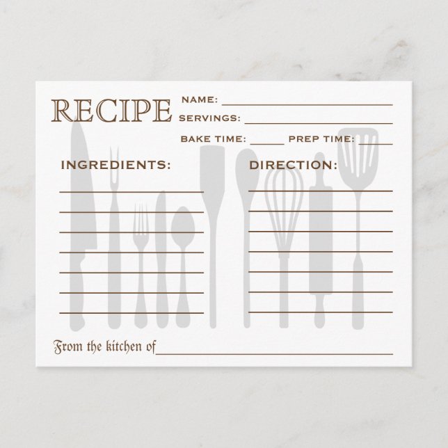 Postale Recette Rétro Outils de cuisine de la carte (Devant)