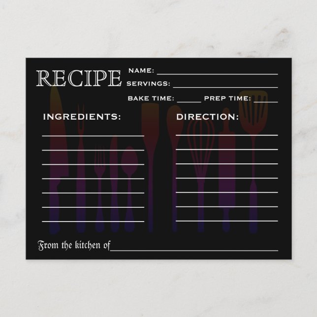Postale Recette Rétro Outils de cuisine de la carte (Devant)
