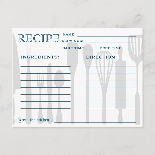 Postale Recette Rétro Outils de cuisine de la carte (Devant)