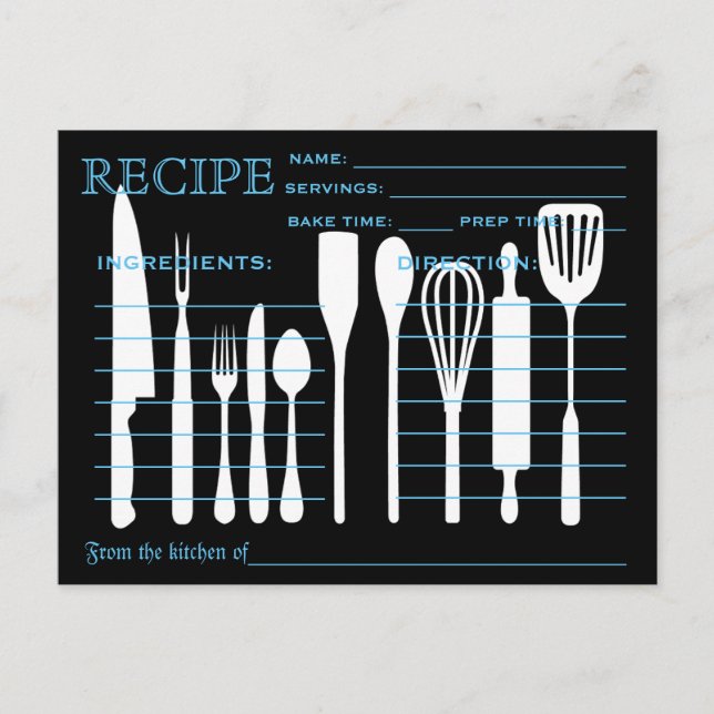 Postale Recette Rétro Outils de cuisine de la carte (Devant)