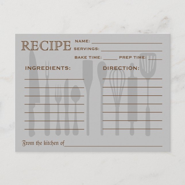 Postale Recette Rétro Outils de cuisine de la carte (Devant)