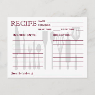 Postale Recette Rétro Outils de cuisine de la carte