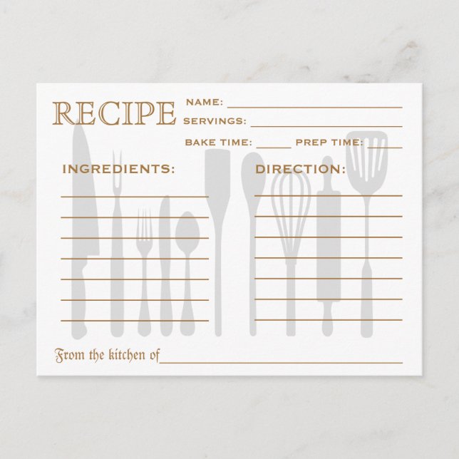 Postale Recette Rétro Outils de cuisine de la carte (Devant)