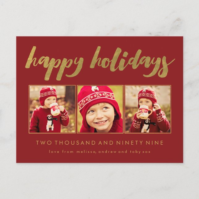 Postale Red Gold Happy Holidays Xmas Photo Frame Carte pos (Devant)
