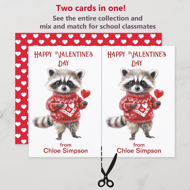 Postale Red Sweater Raccoon Carte de classe Valentine pour (Créateur téléchargé)