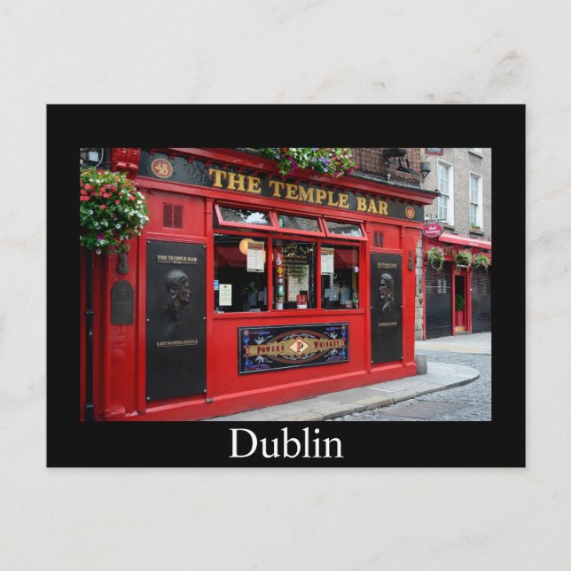 Postale Red Temple Bar pub dans Dublin carte avec texte (Devant)