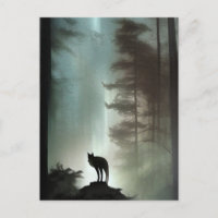 Renard dans une forêt brumeuse - Carte d'art fauni