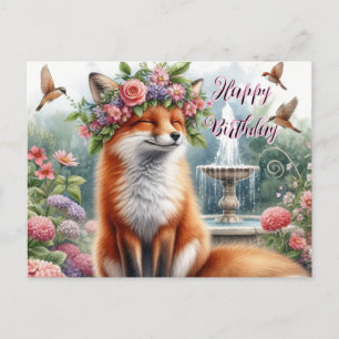 Postale Renard mignon avec couronne florale Carte de bonne