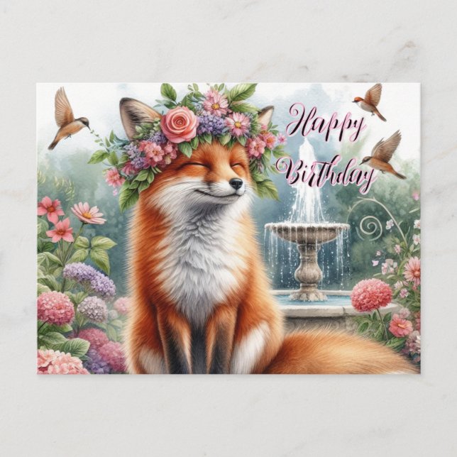 Postale Renard mignon avec couronne florale Carte de bonne (Devant)