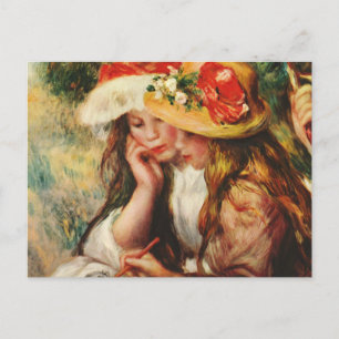 Postale Renoir Deux Filles Lire dans le jardin Carte posta