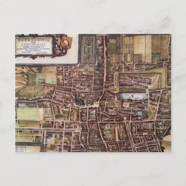 Postale Réplique carte de la ville de La Haye 1649 (Devant)