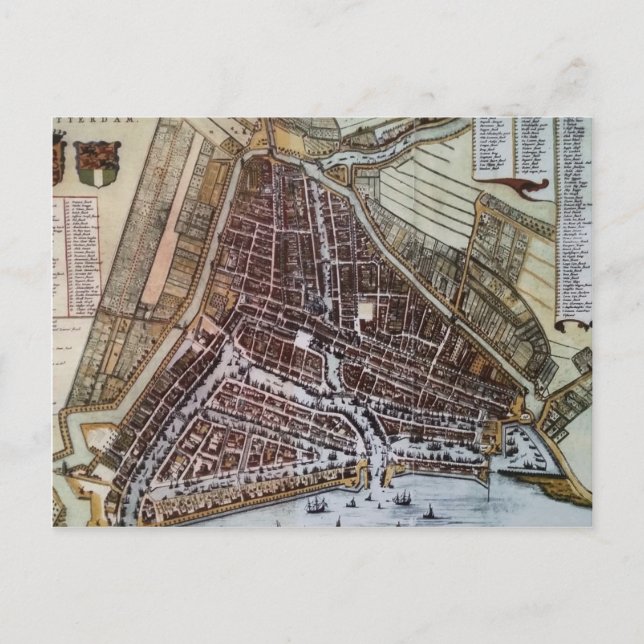 Postale Réplique carte de la ville de Rotterdam 1652 (Devant)