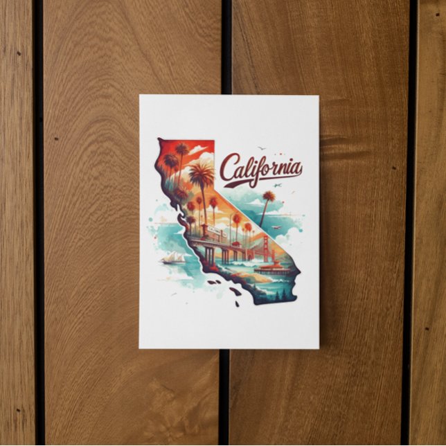 Postale Retro California USA Carte Voyage Souvenir (california usa map travel postcard)