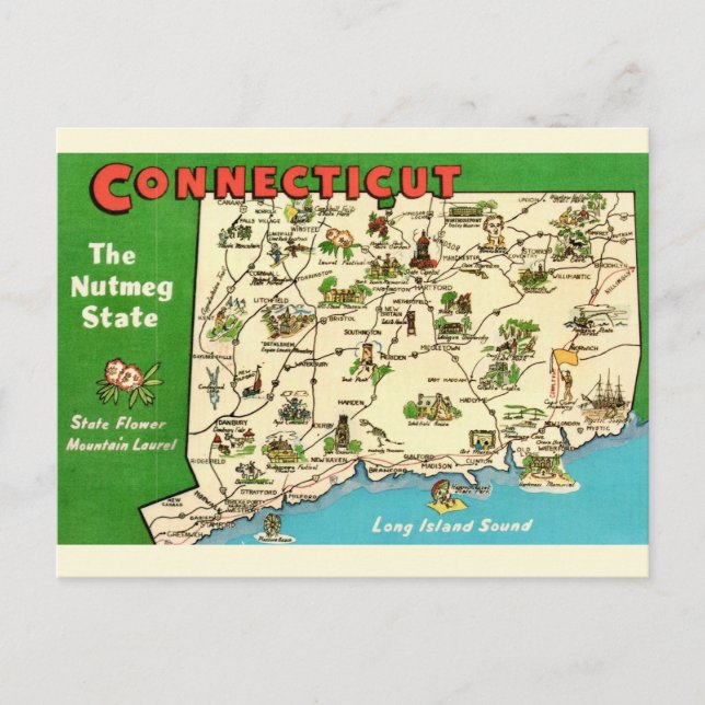 Postale Rétro, carte vintage du Connecticut (Devant)