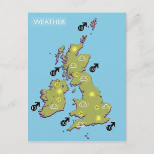 Postale Retro TV Météo Carte des îles britanniques.