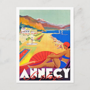 Postale rivage d'Annecy, fille sur une plage, carte postal