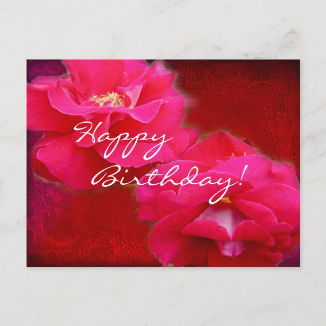 Postale Romance et Roses rouges - Carte d'anniversaire (Devant)