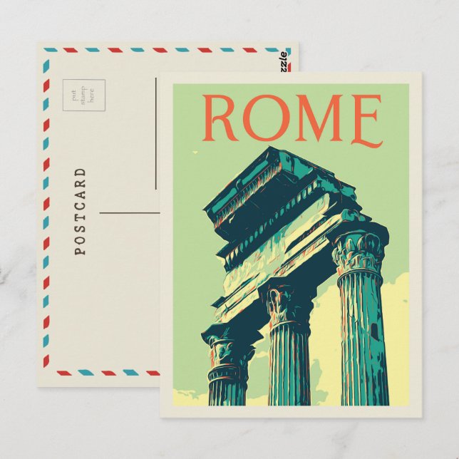 Postale Rome, ruines romaines illustration Italie Carte po (Devant / Derrière)