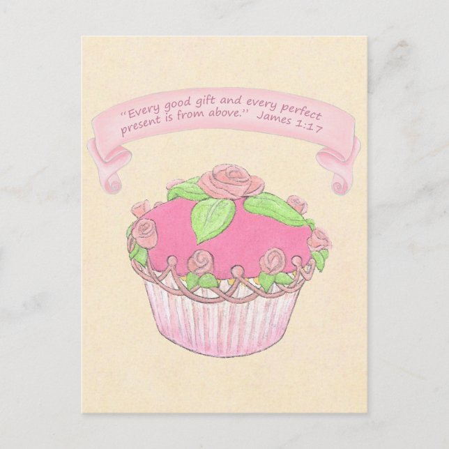 Postale Rose Cupcake~Bonnes Écritures Cadeaux Carte postal (Devant)