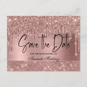 Postale Rose Gold Chic Quinceañera Carte de Sauvegarde de