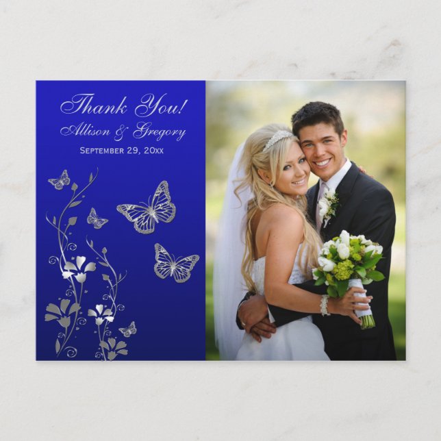 Postale Royal Blue, Argent Floral Merci Photo Carte postal (Devant)