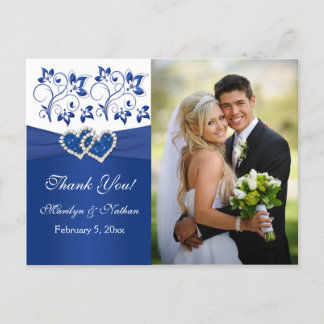 Postale Royal Blue, blanc Merci Floral Carte photo