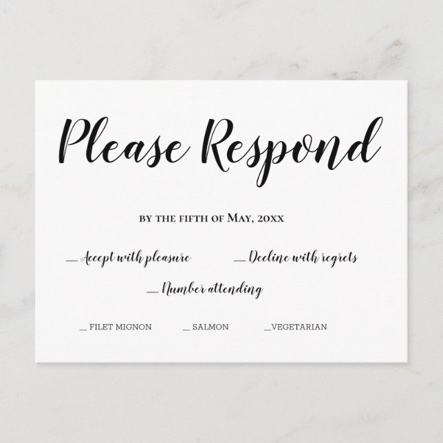Postale RSVP Simple Veuillez Répondre à la carte Mariage (Devant)