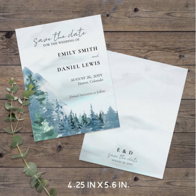 Postale Rustic Mountains Blue Budget Enregistrer la carte  (Rustic Mountain Budget-Friendly Save the Date Cards (4.25x5.6 in.))