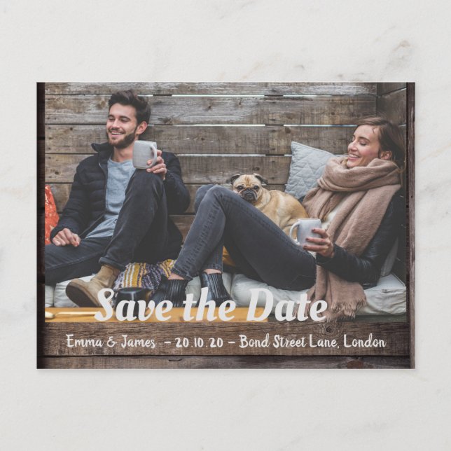 Postale Rustic Wood Enregistrer la date Annonce Carte post (Devant)