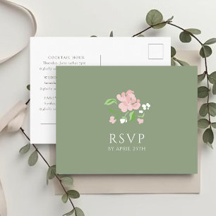 Postale Sage & Blanc Carte de réponse RSVP de mariage ch