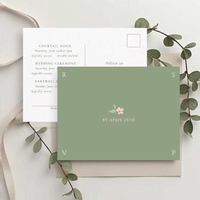 Postale Sage & Ivory | Carte de réponse RSVP de mariage ch (Créateur téléchargé)