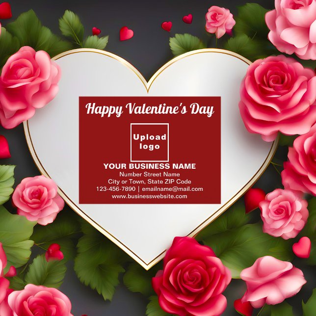 Postale Salutation de Saint-Valentin d'affaires sur carte  (Business brand with Valentine greeting on red postcard on floral background.)