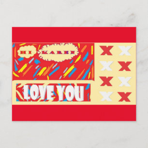 Postale Salutations à Karen en violet et rouge Carte