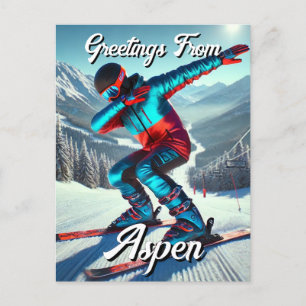 Postale Salutations de Aspen Dabbing Snowboarder carte pos
