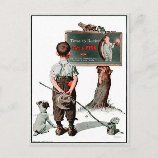 Postale Salutations vintages Avec Ancienne Carte Ad Pneus (Devant)