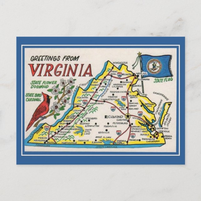 Postale Salutations vintages Virginia carte état fleur, oi (Devant)