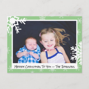 Postale Sauts de Noël vert Snowflakes Carte photo de famil