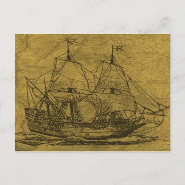 Postale Schooner Et Carte Vintage (Devant)