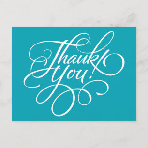 Postale Script élégant Aqua Blue Carte de remerciements