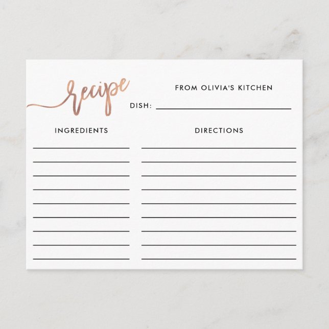 Postale Script manuscrit en or Rose Faux | Carte de recett (Devant)